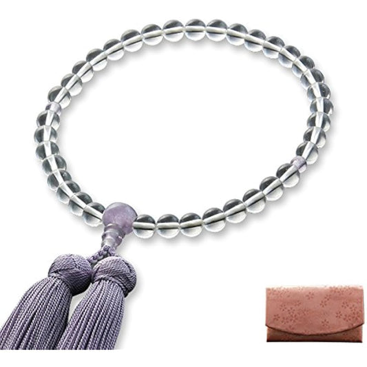 Kyoto Buddhist Altar Hayashi Prayer Beads for Women Kyoto Prayer Beads Miyakobo Genuine Crystal Fujiun Seki Tailored Informal One Hand Single Flower [Bead Bag Set] W-031 Used by all sects.