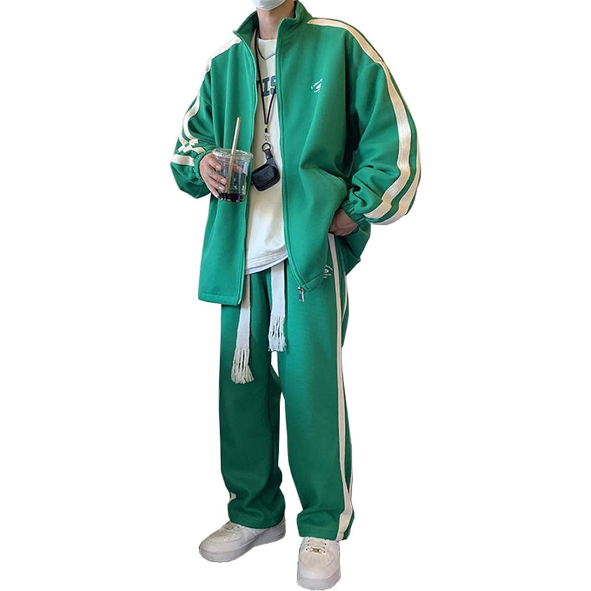 [D.IIZOO] Big Silhouette Jersey Men's Top and Bottom Set Sweatshirt Room Wear Setup Sportswear Large Size Loose Spring/Autumn Street Fashion Korean Stylish E0302A