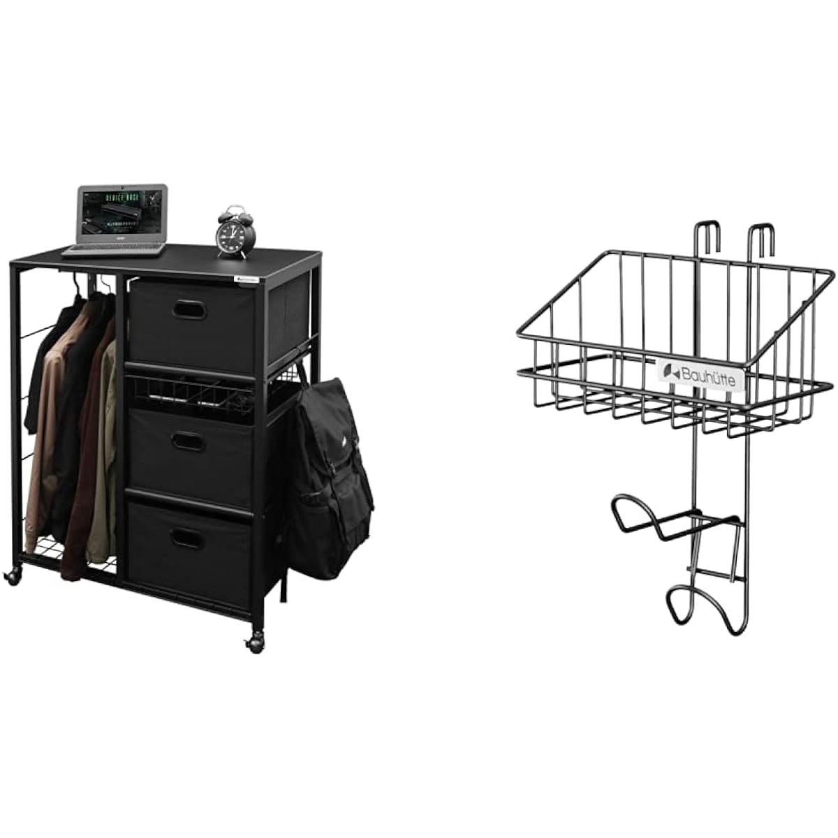Bauhutte Hanger Rack Table BHT-830-BK & () Controller Stand Headphone Hanger Rack BHP-S100 Black [Set Purchase]