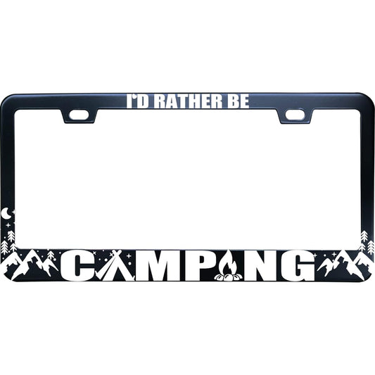 XHUIZIO I's Rather Be Camping Mountain Star Moon ForeST NIGHT Stainless steel license plate frame, truck, RV with screws 12x6 2 holes metal frame Standards