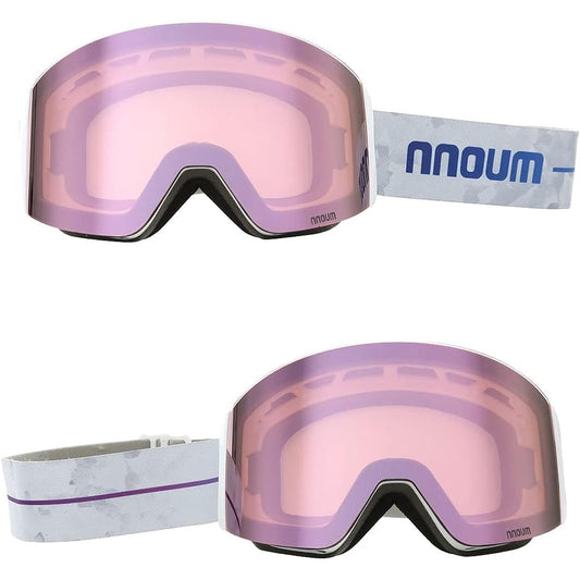 NNOUM Ski Goggles [With Spare Lens, 3-Layer Sponge Asian Fit] Glasses Compatible, Double Lens, Windproof, Snowproof, Anti-Fog, UV Protection, Lightweight, Impact Resistant, Storage Bag Included