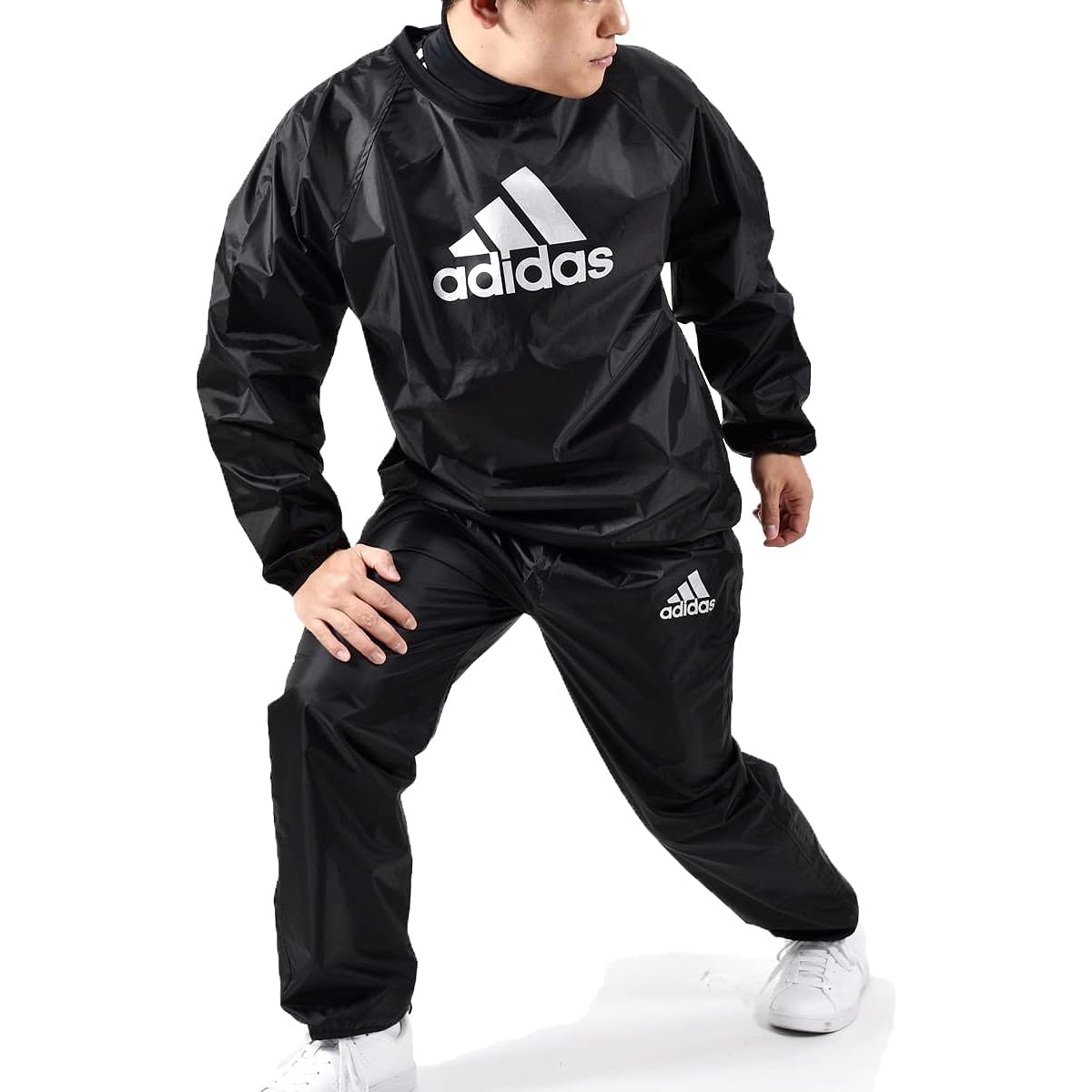 adidas Men's Women's SAUNA SUIT SET Sauna Suit Weight Loss Diet Sweating Lightweight Pullover Long Pants Setup Top and Bottom Set Training Wear adi-sauna-set-2XL-adiSS01-V2-BLACK