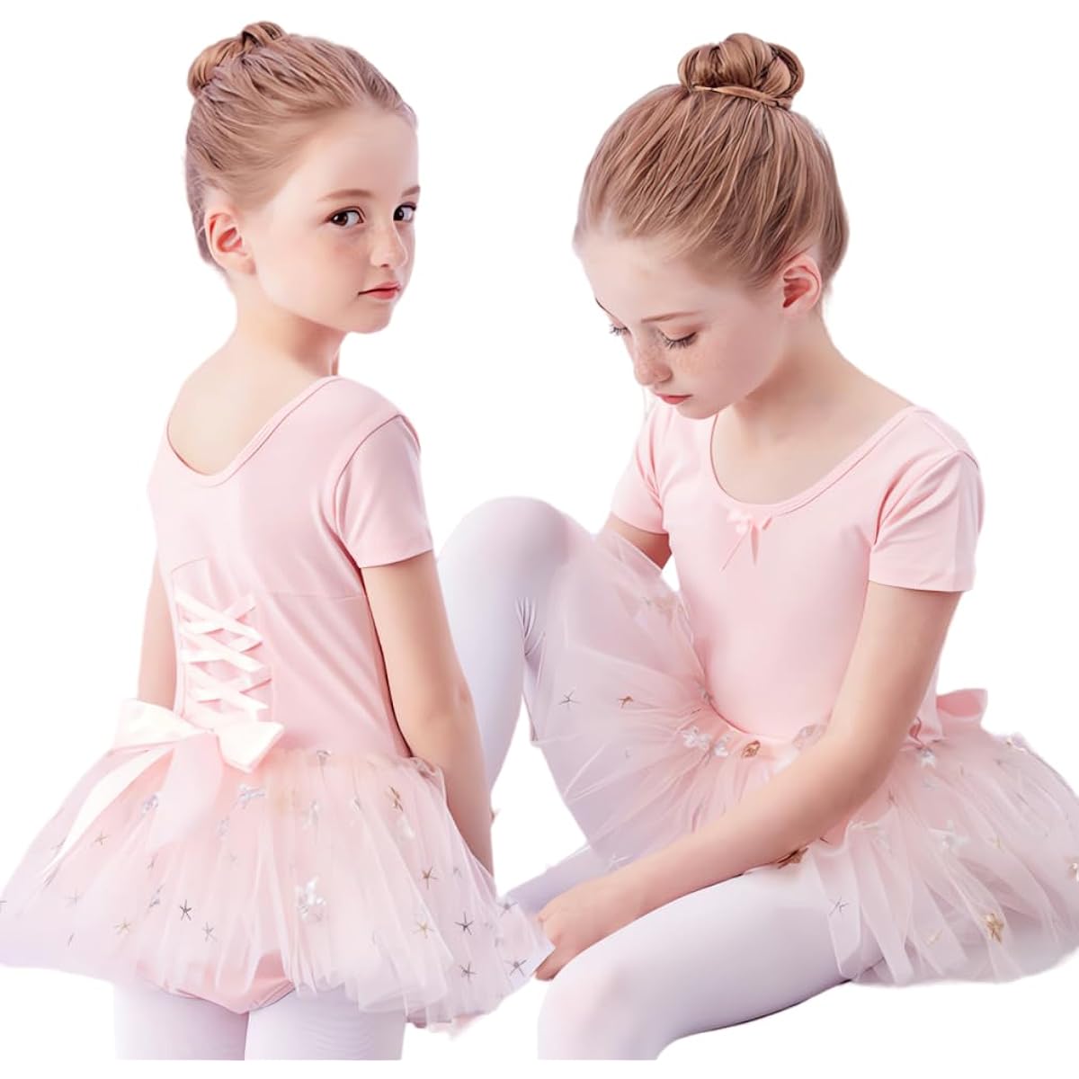MARBEINE Leotard Ballet Children Short Sleeve Kids Junior Girls Long Sleeve Skirt Dance Costume 105 110 120 130 140 150 160 Ballet Supplies Practice Wear Performance Clothes Rhythmic Gymnastics