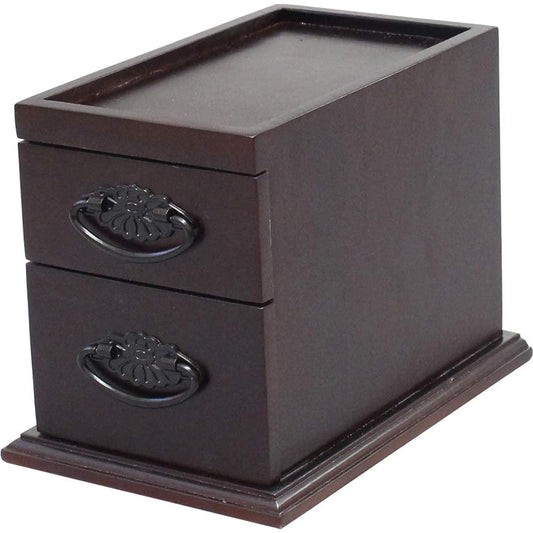 Osmac Drawer Chest 2 Tier Storage Box Small Items Convenient Desk Side Made of Paulownia Approx. Width 18 x Depth 27 x Height 20 cm Complete Product Brown SDC-152