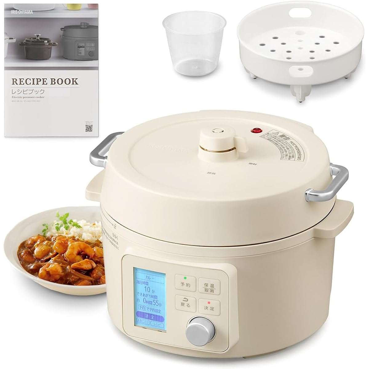 Iris Ohyama Electric Pressure Cooker Healthy Plus Grill Pot Pressure Cooker 2in1 3L For 2~3 People Includes 52 Healthy Recipes Includes 108 Recipes Ivory PMPC-MB3-C