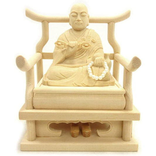 Kurita Specialty Buddha Statue [High Priest] Kobo Daishi Seated Statue 1.8 inches (total height 11cm, total width 9cm, depth 6.5cm) High quality Japanese cypress wood carving 15295