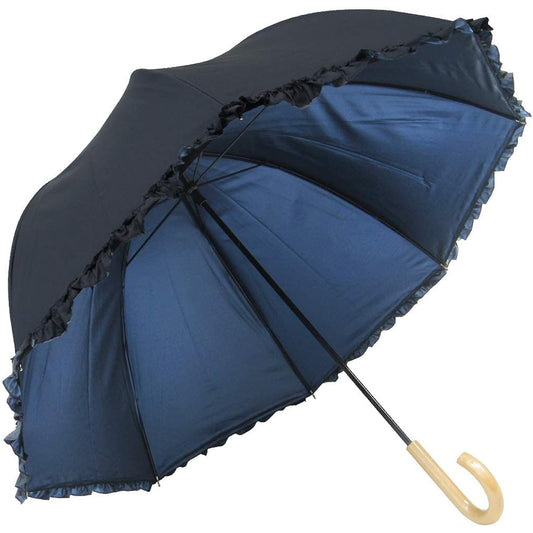 Block sunlight! Lightweight L size, sun or rain parasol with frills, dome shape, fabric lining coating, UV protection, 60cm