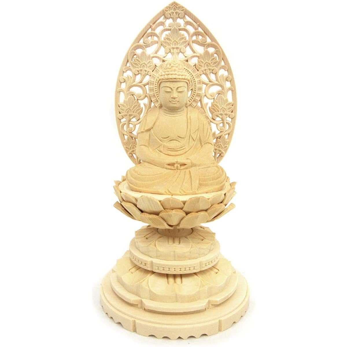 Kurita's special Buddha statue [Tathagata] Amida Nyorai Seated statue 2.0 dimensions (total height 18.5 cm, width 10 cm, depth 9 cm) Grass halo round base High quality wood carving made of cypress wood 6082