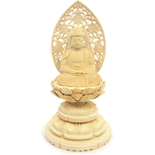 Kurita's special Buddha statue [Tathagata] Amida Nyorai Seated statue 2.0 dimensions (total height 18.5 cm, width 10 cm, depth 9 cm) Grass halo round base High quality wood carving made of cypress wood 6082