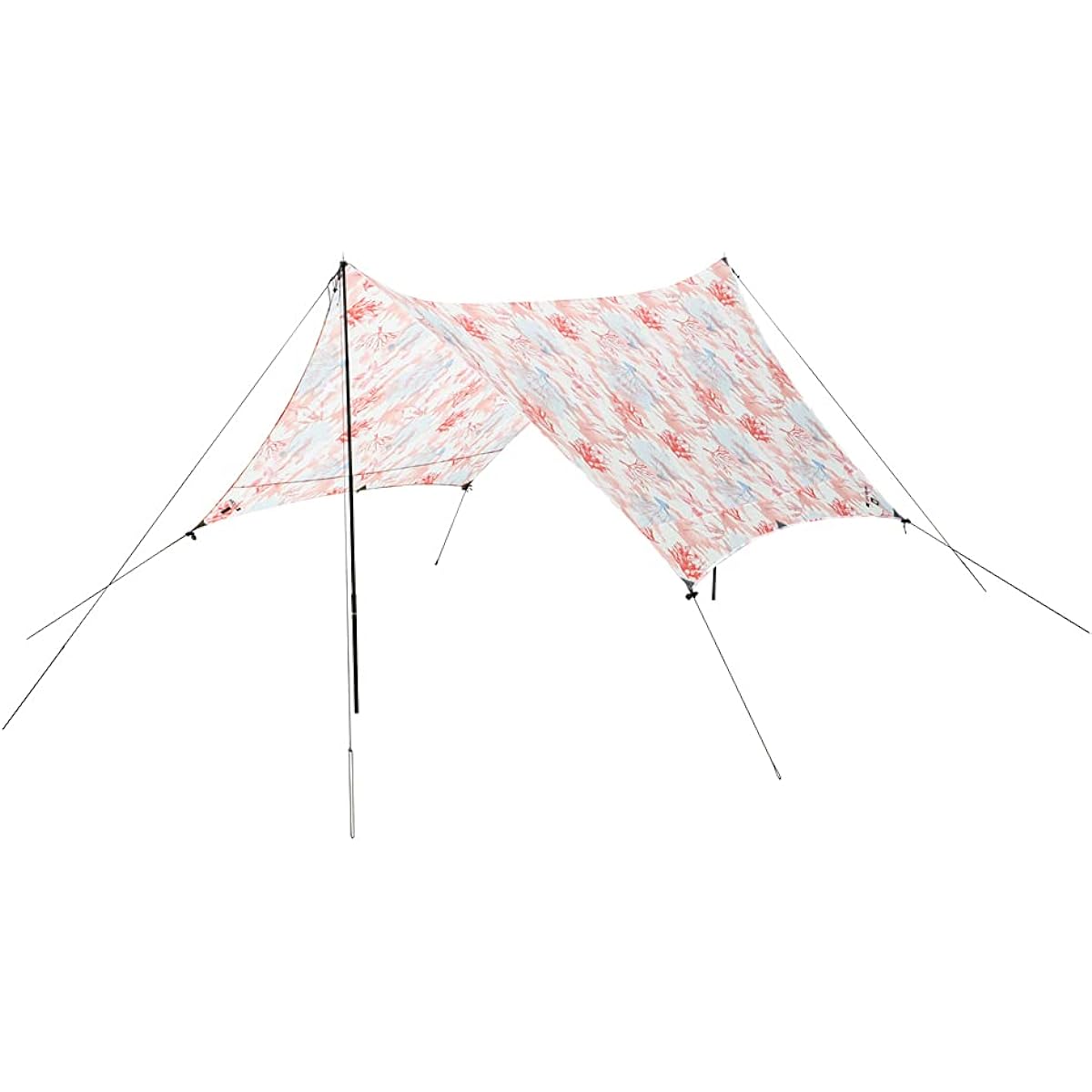 ZEROGRAM Coral Hexa Tarp (RED) / Hexa Lightweight Tarp 350 x 360 Recycled Nylon Material UV Light Blocking High Water Resistance Waterproof Compact Easy Setup and Removal Guyline Pegs Included Red