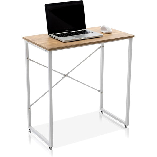 SYALEN Desk, Computer Desk, Telework Desk, Height 72cm, Office Desk, PC Desk, Simple Desk, Supports Monitor Arm Installation, L-shaped Desk Expandable, Natural Wood/White SLDK-06NA (Width 80CM x Depth 40CM x Height 72CM)