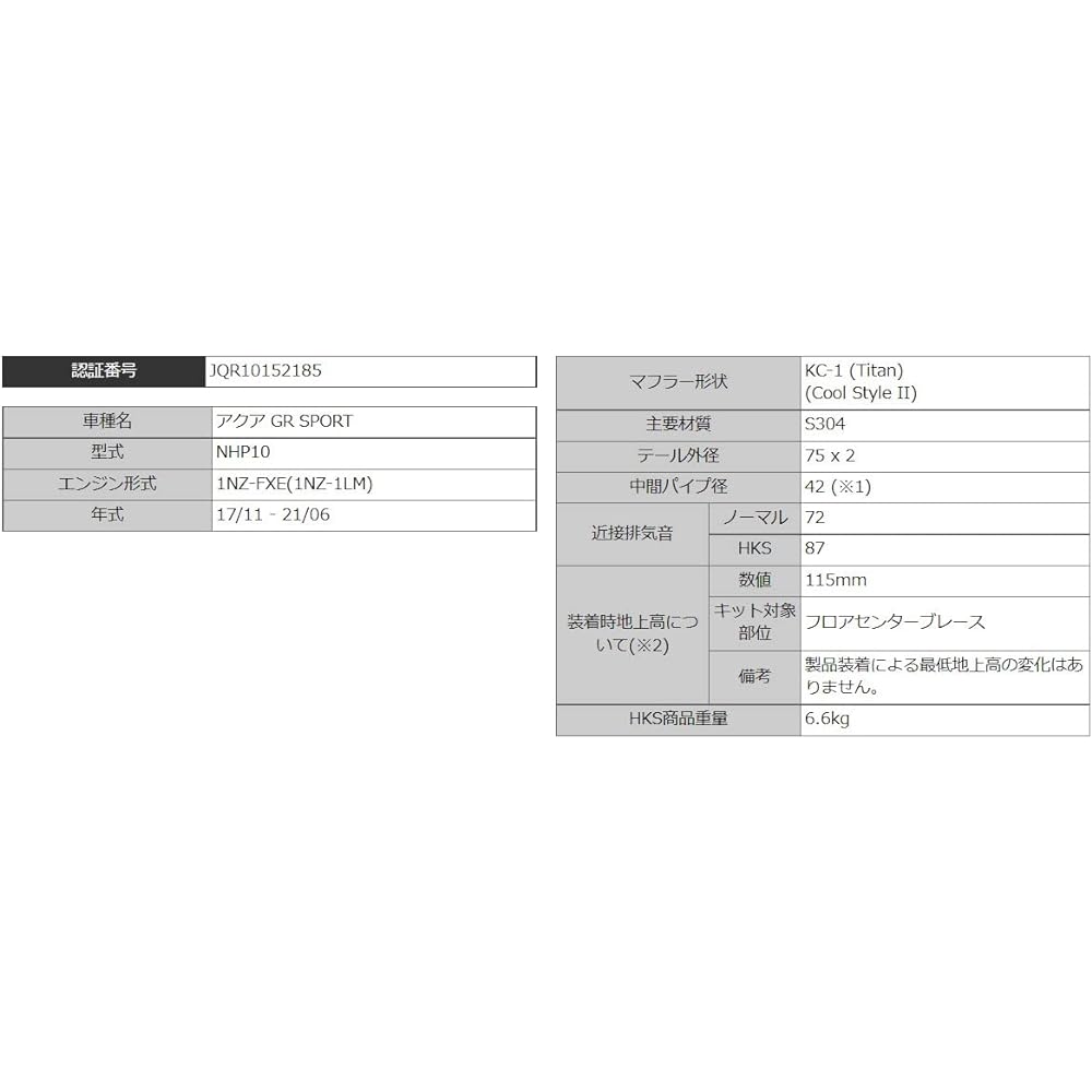 HKS COOL StyleII (Cool Style II) Toyota Aqua G's/GR SPORT DAA-/ 6AA-NHP10 32024-AT006