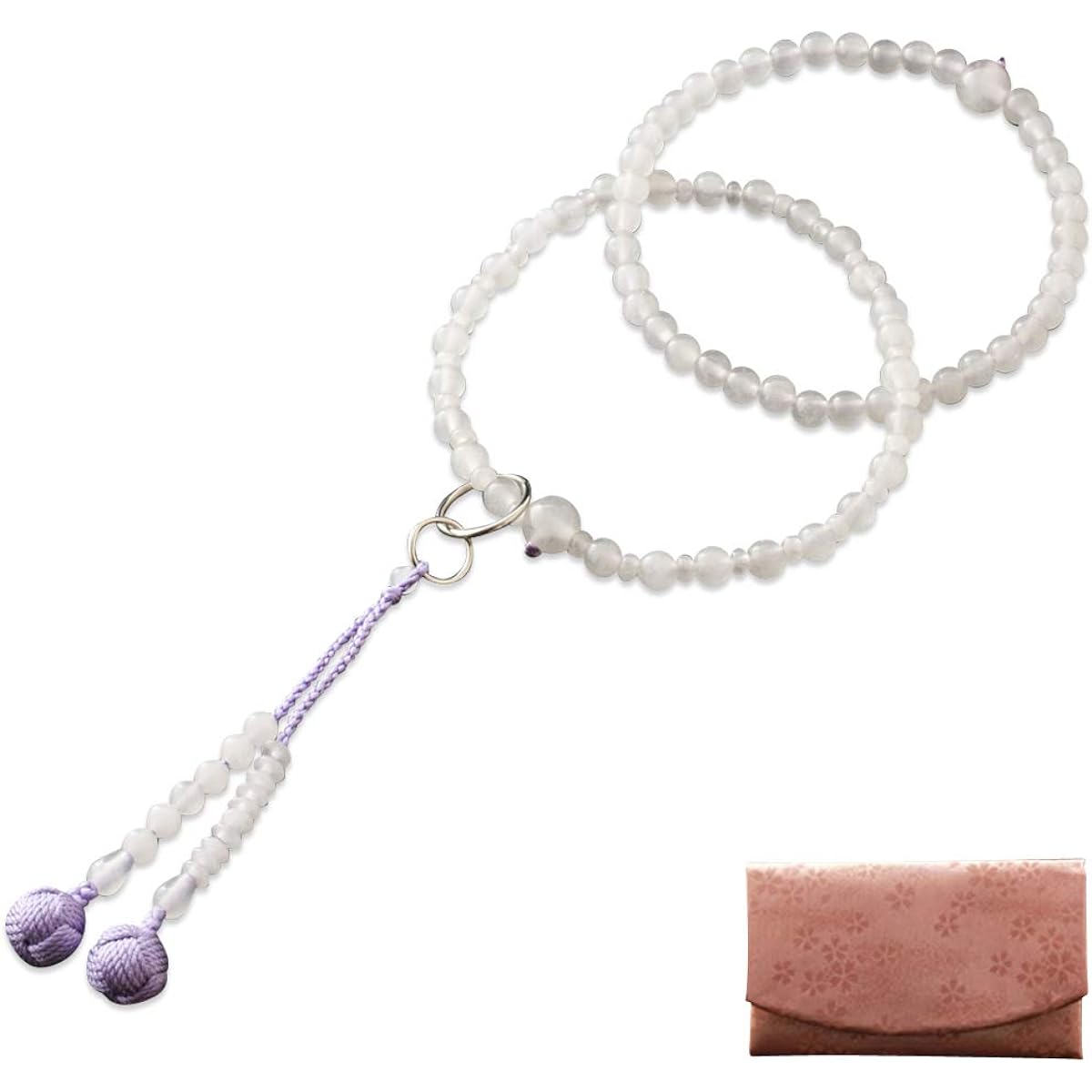 Kyoto Buddhist Altar Hayashi Prayer Beads Jodo Sect White Onyx (For Women) Formal Ceremony [Bead Bag Set] SW-018 Kyoto Prayer Beads