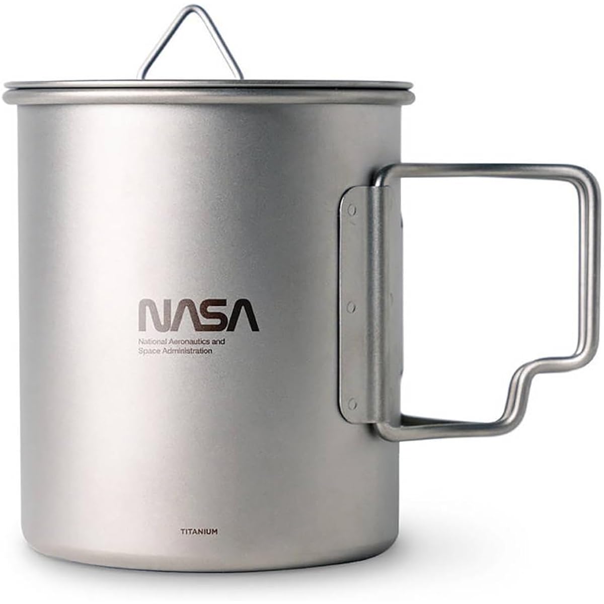 [Teranuvo] Titanium Mug with Lid Folding Handle Sierra Cup for Kitchen, Camping and Outdoor Use Single Mug Stylish Titanium Mug TITANIUM MUG 450ML Nasa