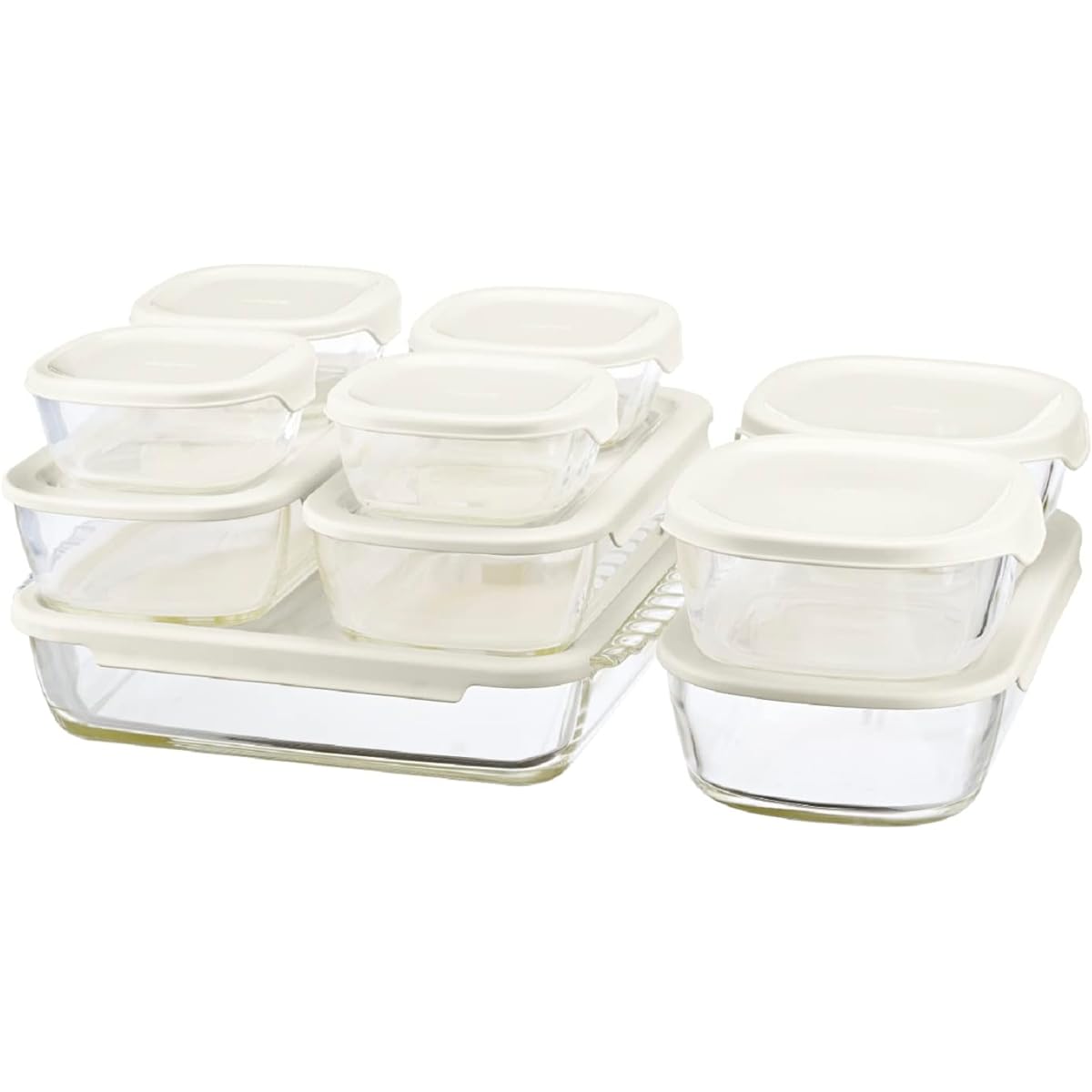 HARIO Stacking Heat Resistant Glass Container/Square Set of 10 HKOZ-1002-OW