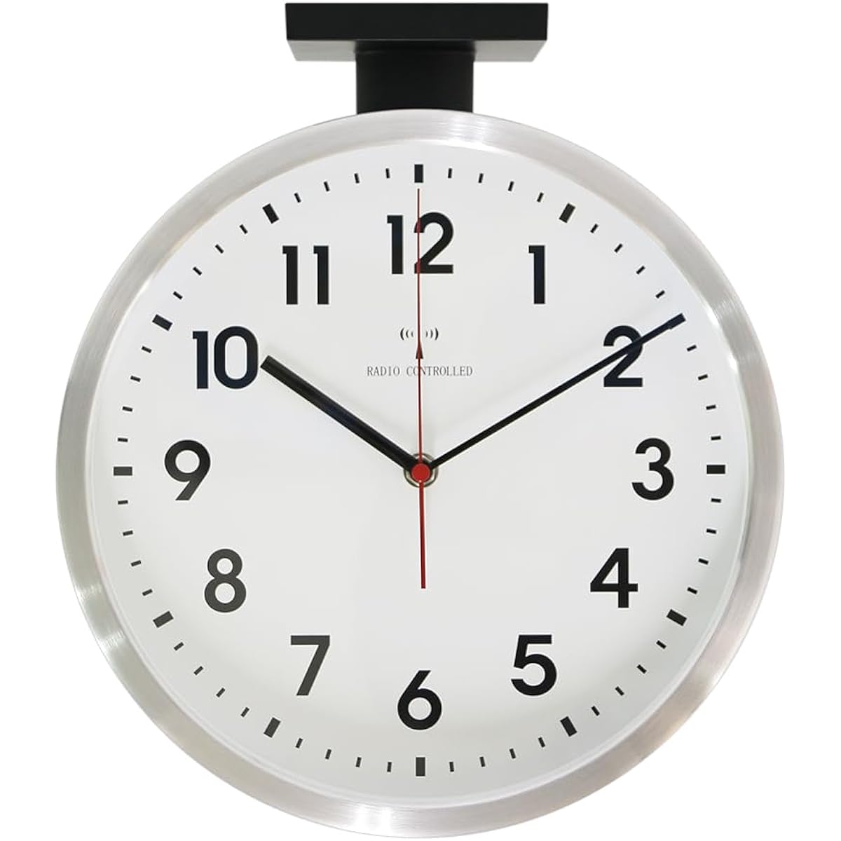 BESTIME RC296B Double-Sided Wall Clock Wall Clock Radio Clock Silver Aluminum White Dial Height 32 x Width 28 x 10 cm Radio Movement Equipped with High Amplification Antenna Kitchen Living Room Entrance Bedroom Living Room Study Library Office.