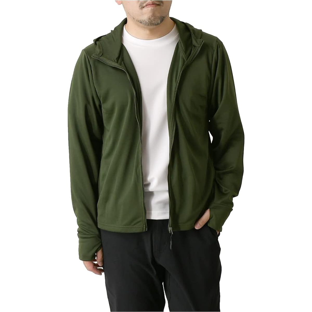 [LaFleure] Dry Stretch Zip Parka, Long Sleeve, Men's Rash Guard, Plain, Sweat Absorbent, Quick Drying, Sports, Outdoors, Sun Protection