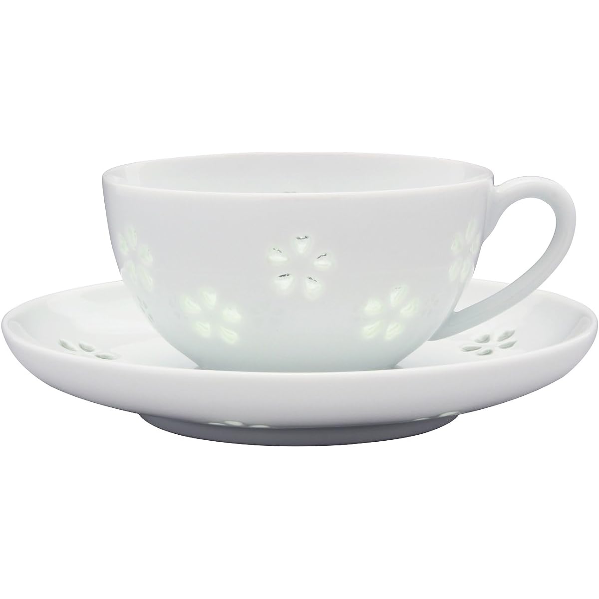 Saisei Ceramic Cup_Saucer White 120ml Hasami Ware Crystal Carved Tea Bowl Dish with Flowers