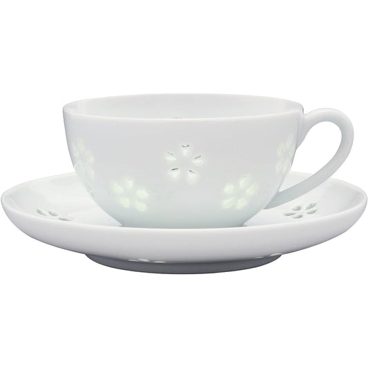 Saisei Ceramic Cup_Saucer White 120ml Hasami Ware Crystal Carved Tea Bowl Dish with Flowers