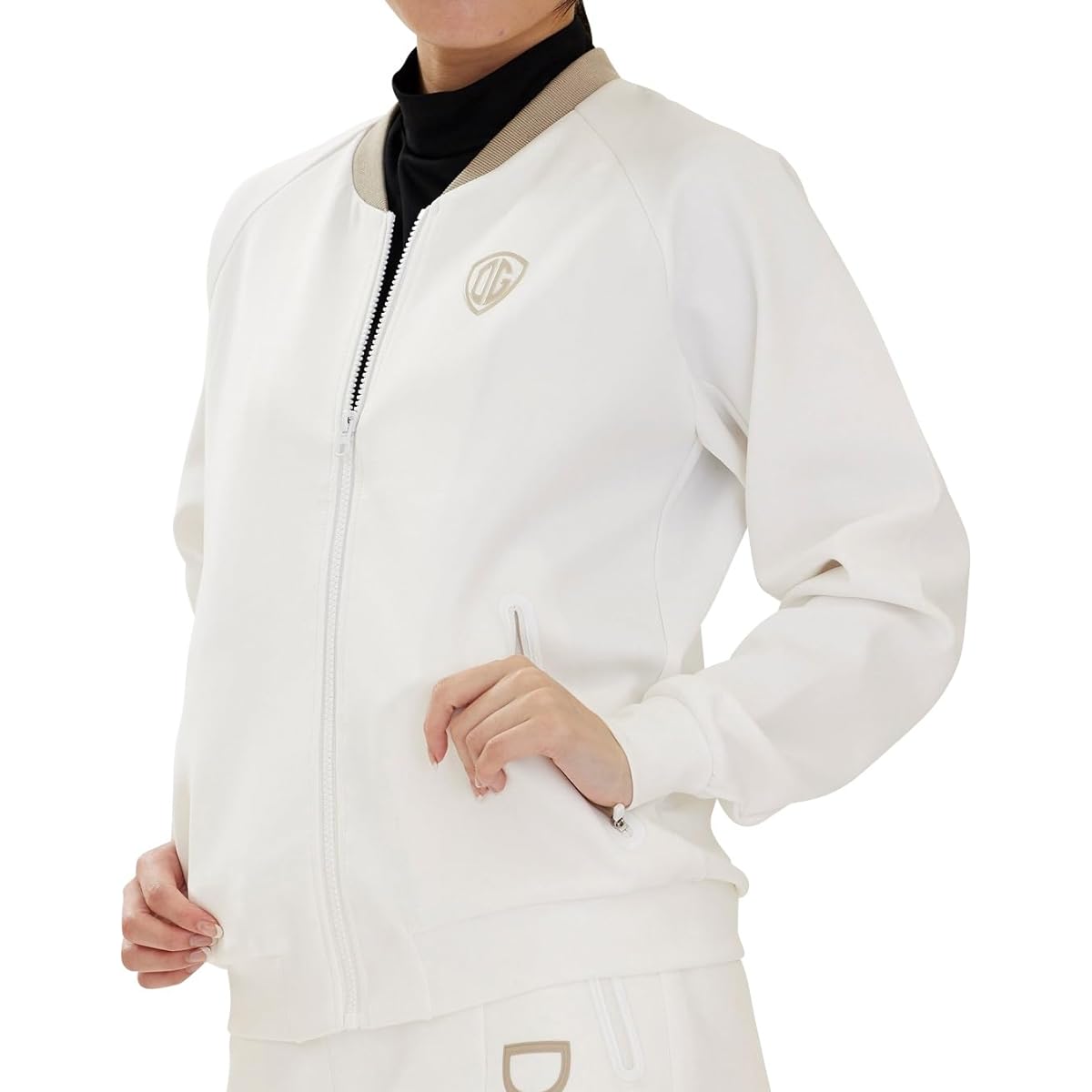 [Delsol] 7755 Cardboard Knit Logo Blouson WH White Blouson Golf Golf Wear Women's Delsol White S M~L L~LL 3L Small Large Size Loose Stretch Spring