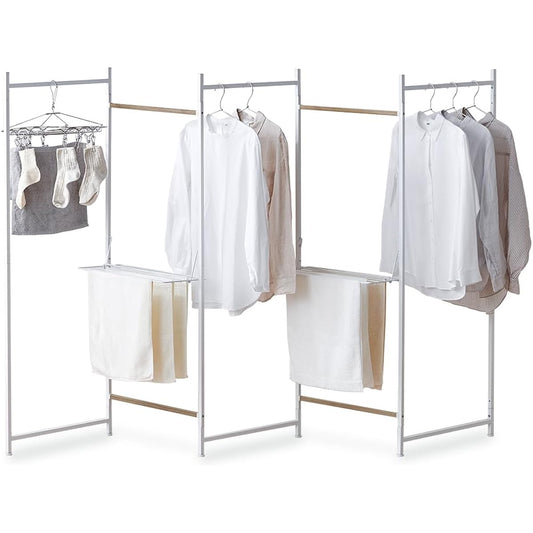 Iris Ohyama Folding Clothes Drying Rack, 5 Rows, White, Width 250 x Depth 24, Simple Design, Deformable Folding Screen Type, Compact and Functional, Approximate Drying at a Time: 15 Shirts/1 Bath Towel/12 Face Towels/1 Pinch Hanger When folded, the thick