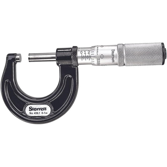 STARRETT (Starlet) outer micrometer integrated Spindle satin chrome finish taper frame -quickly and easily adjusted 0 to 1 inch Range 1 inch scale -T436.1xfl -1