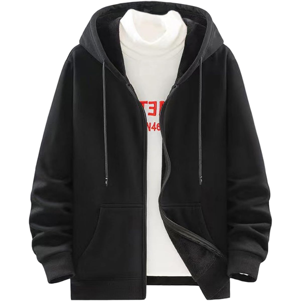 [ODFMCE] Men's Parka, Long Sleeve, Spring, Zip Up, Plain, Loose, Brushed Lining, Hooded, Stylish, Large Size
