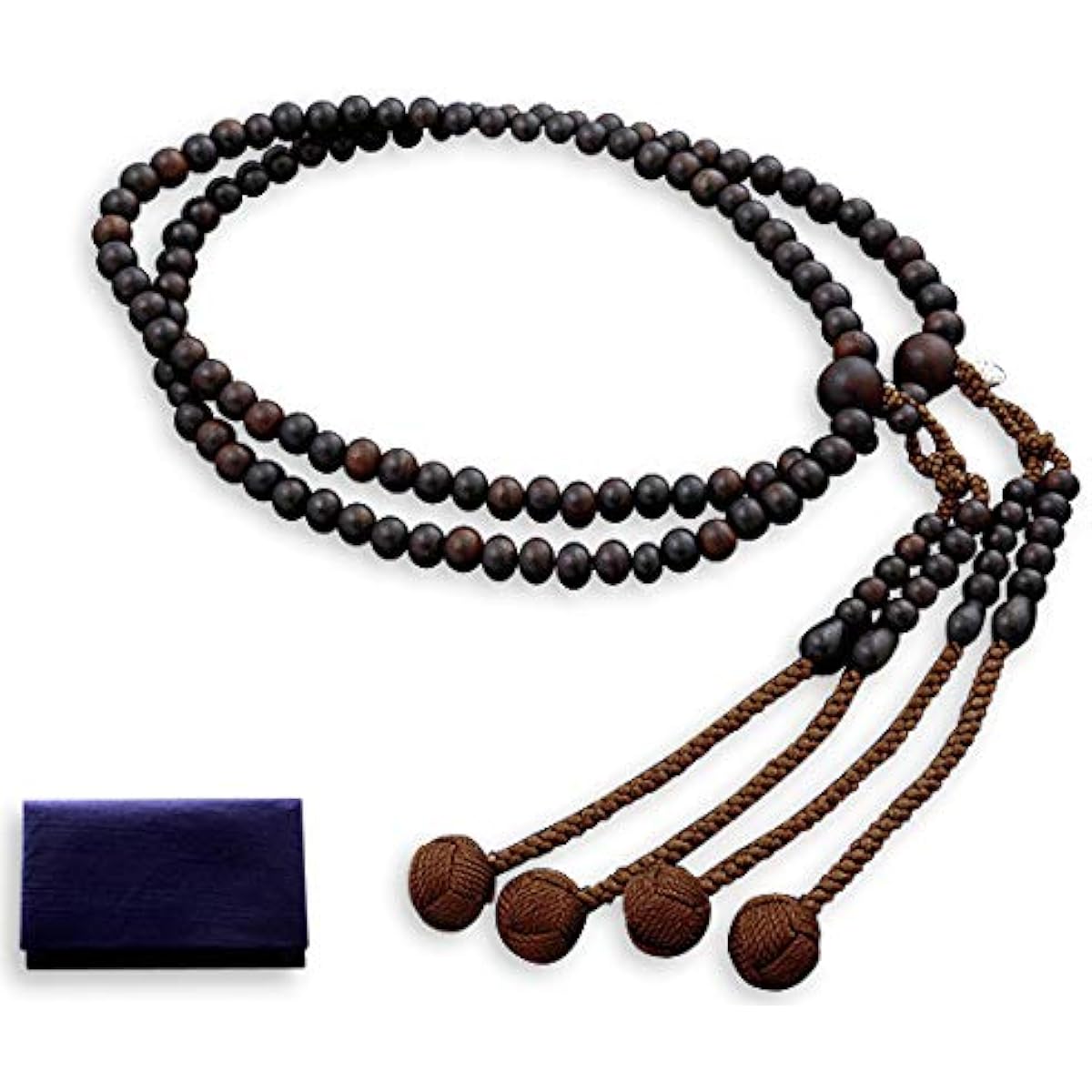 Kyoto Buddhist Altar Hayashi Prayer Beads Shingon Sect Shakuni Ebony (Unground) (For Men) Official Ceremony [Bead Bag Set] SM-032 Kyoto Prayer Beads