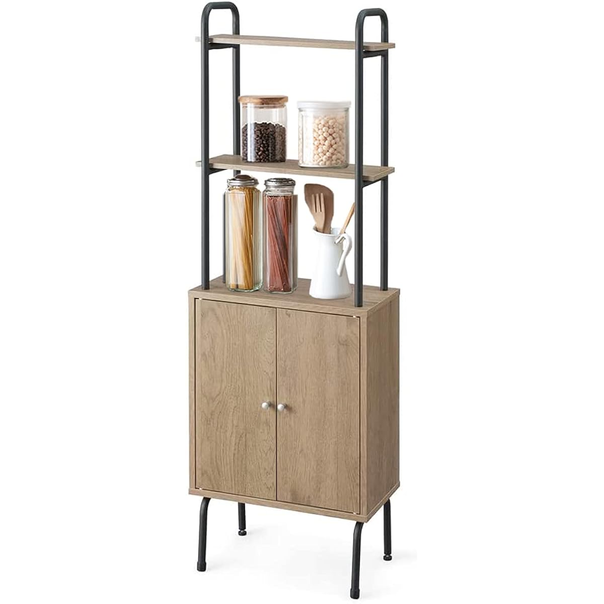 Iris Ohyama Cupboard Stovetop Storage Shelf Display Storage Display Shelf Bookshelf Display Storage Stylish Rack Single Living Single Interior Iron Wood Ash Brown IWSR-480 Width 48.0 x Depth 27.0 x Height 140.4 cm [HIROBIRO Series]