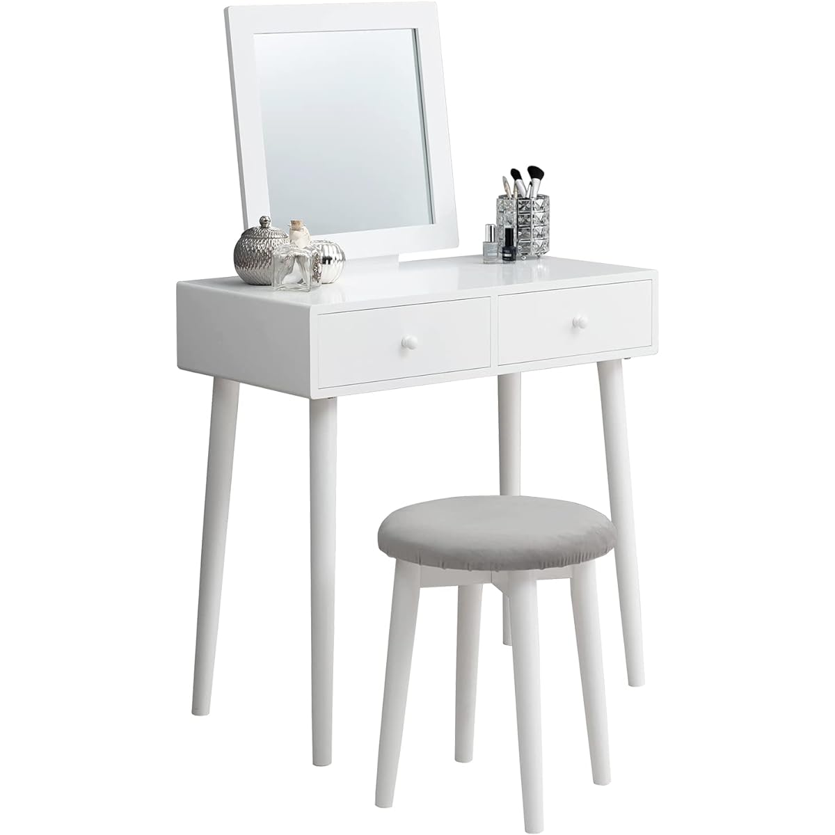 Hagiwara Dresser Dresser Vanity Actress Mirror Simple 2 Drawers Makeup Table Scandinavian Style Width 72.5 Depth 47 Height 45 Square Mirror White MD-6579WH