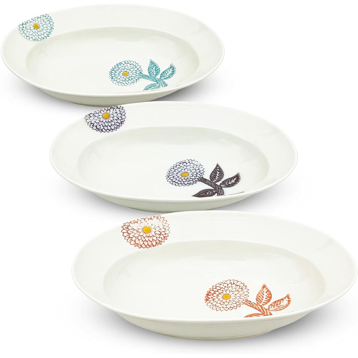 J-kitchens Isaozan Kiln Oval M Small Bowl Set Hasami Ware Made in Japan 20 x 14.5 x Height 4.8 cm Dahlia 3 Colors