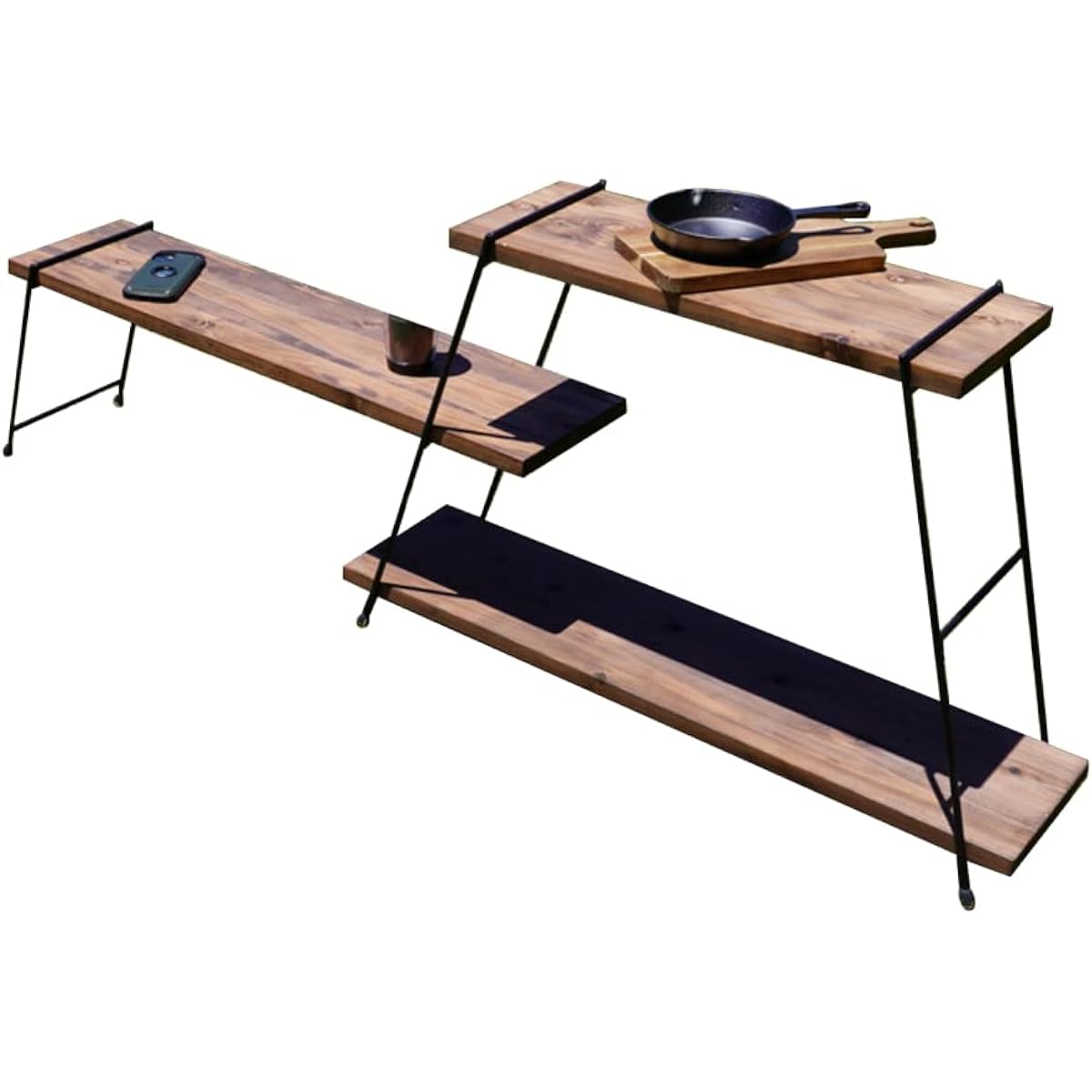 IKplus i-3b Iron Shelf Camping Gear 3 Tiers + Legs Iron & Wood Shelf Iron Rack Made in Japan Industrial Brooklyn