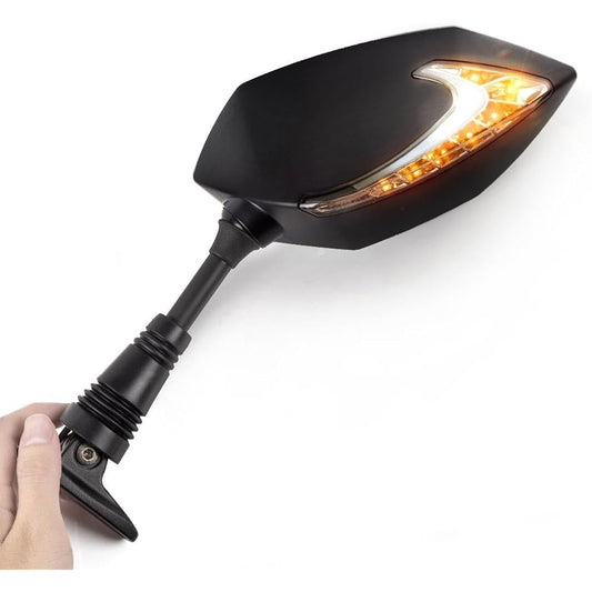 KiWAV MAGAZI Lucifer Motorcycle Mirror with Two-Color LED Cowling Mirror Fairing Mirror Black Fairing Mounting Left and Right Set Turn Signal Can Be Used E-mark Certified