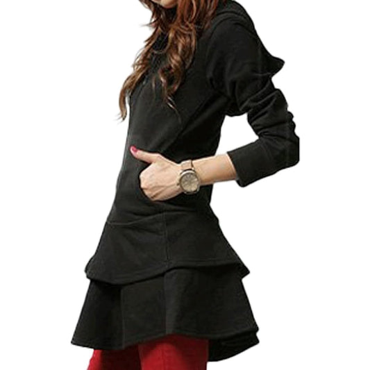 [Gold Japan] Large Size Women's Long Length Parka Dress Ruffles 2 Tier Ruffles Flare Skirt Flare Plain Simple Sporty Casual Black Gray Black Gray Black Gray