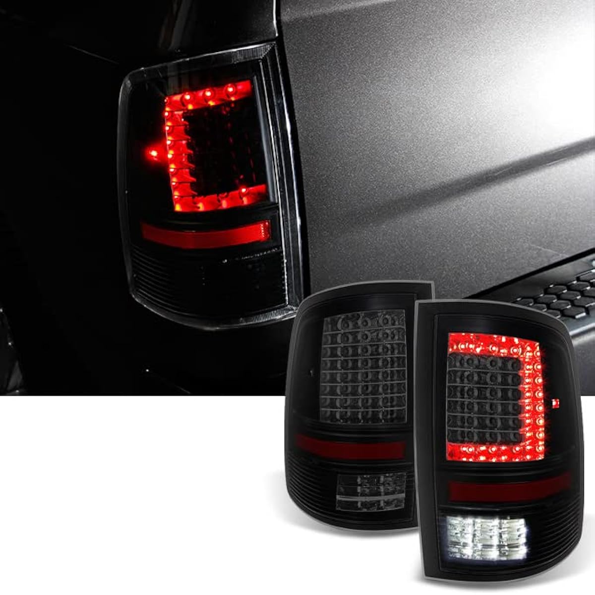 2009-2018 RAM 1500 | 10-18 2500/3500 C type Black Smoke LED Taill Light left+right replacement