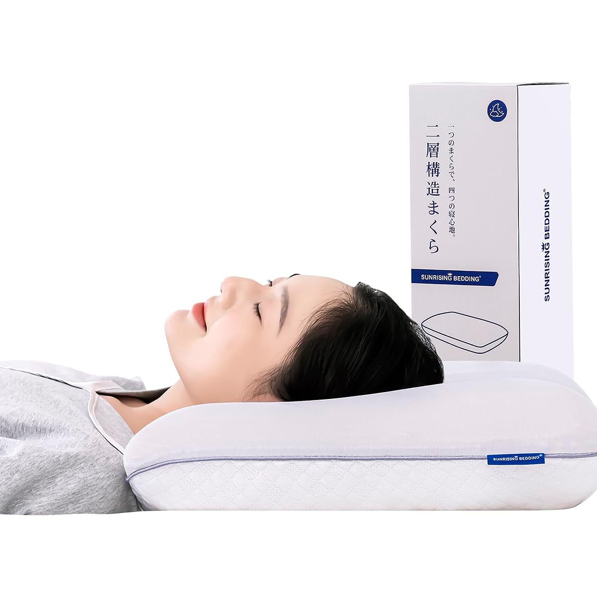 Memory foam pillow, high, firm and soft dual-layer pillow, hotel pillow, large, pillow that won't hurt your neck, side sleeping pillow, easy to turn over, 2-way cover, width 62cm x depth 43cm x height 12cm Sunrising Bedding