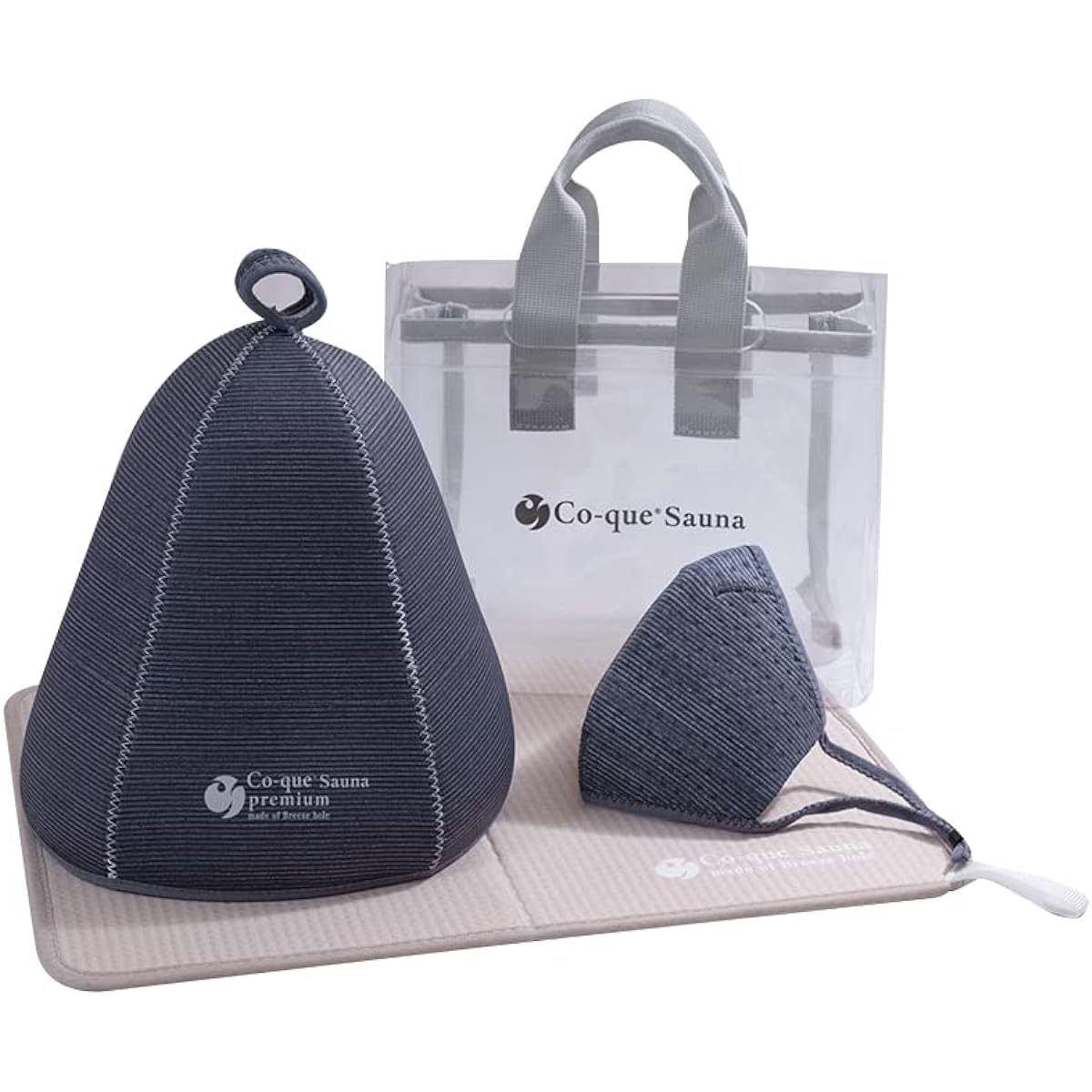 [co-que] Breathing Sauna Conditioning (4 Piece) Set, Sauna Hat, Sauna Mat, Spa Bag, Sauna Mask, Sauna Beginners, Easy to Carry, Heat Resistant, Breathable, Comfortable, Sweating, Quick Drying, Dry, Super Water Repellent, Men's, Women's