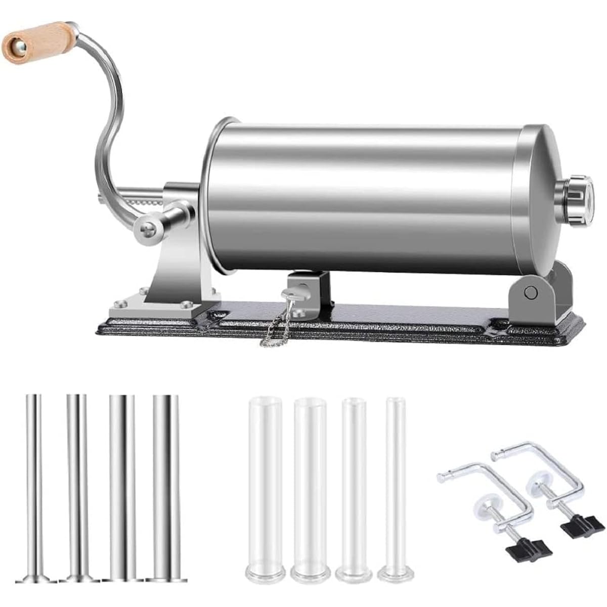 Generic 6-Pod Manual Sausage Maker Sausage Stuffer Stainless Steel Homemade Horizontal Meat Filling Kitchen Machine with 8 Stuffing Tubes Sausage Filler Sheep Intestine Handmade