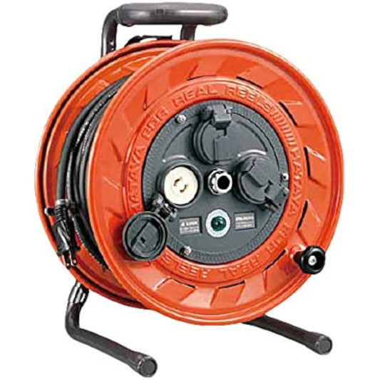 HATAYA Cord Reel for Indoor Use, 100V Type, Cord 20m, Thickness 2.0㎟, Standard Type, Built-in Temperature Sensor (Wire Melt Prevention Function), Non-removal Type, 3 Outlets, Outlet Dustproof Cap, Built-in Pilot Lamp, For Home Use, Factory Use, Construct