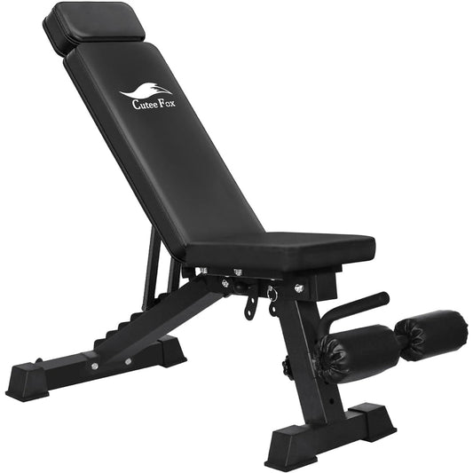 CuteeFox Training Bench, Multi-sit-up Bench, Load Capacity 300KG, Foldable Flat Bench, 7 Adjustable Levels, Abs, Back Dumbbell Bench, Convenient Storage, Japanese Instruction Manual Included 8040