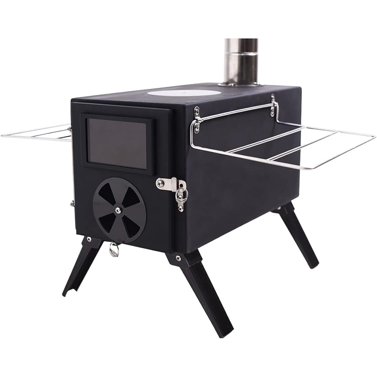 Diligence Wood Stove Folding Small Camping Wood Stove Outdoor BBQ Tent Compact Rectangular Stove Iron Cooking Stainless Steel Chimney Pipe with Glass Window Heat Resistant Fire Stand Wood Fireplace Home Use
