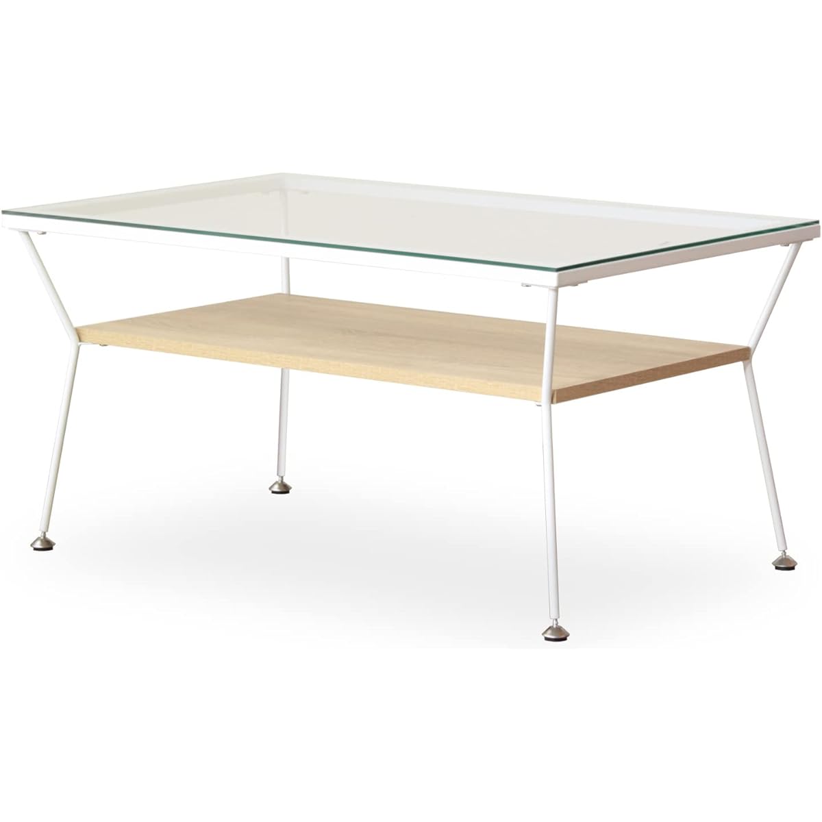 Iwatsuki Low Table Glass Table Width 80 x Depth 50 x Height 40 cm With Shelf Storage Oak Natural IW-317NA
