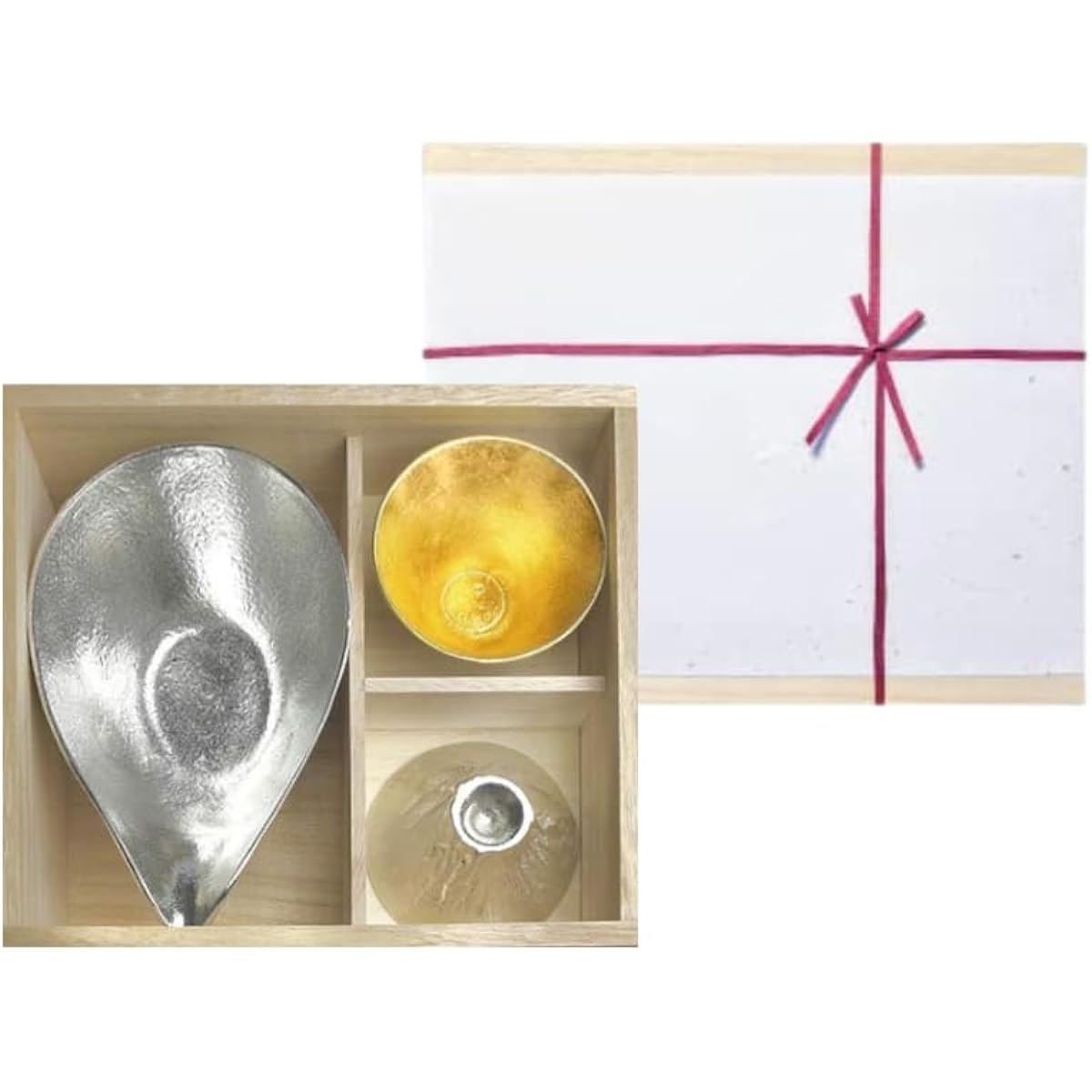 [Wrapping with Nousaku washi paper] Katakuchi large + Mt. Fuji FUJIYAMA − Tin, gold leaf, paulownia box KB1=FUJI gold and silver P