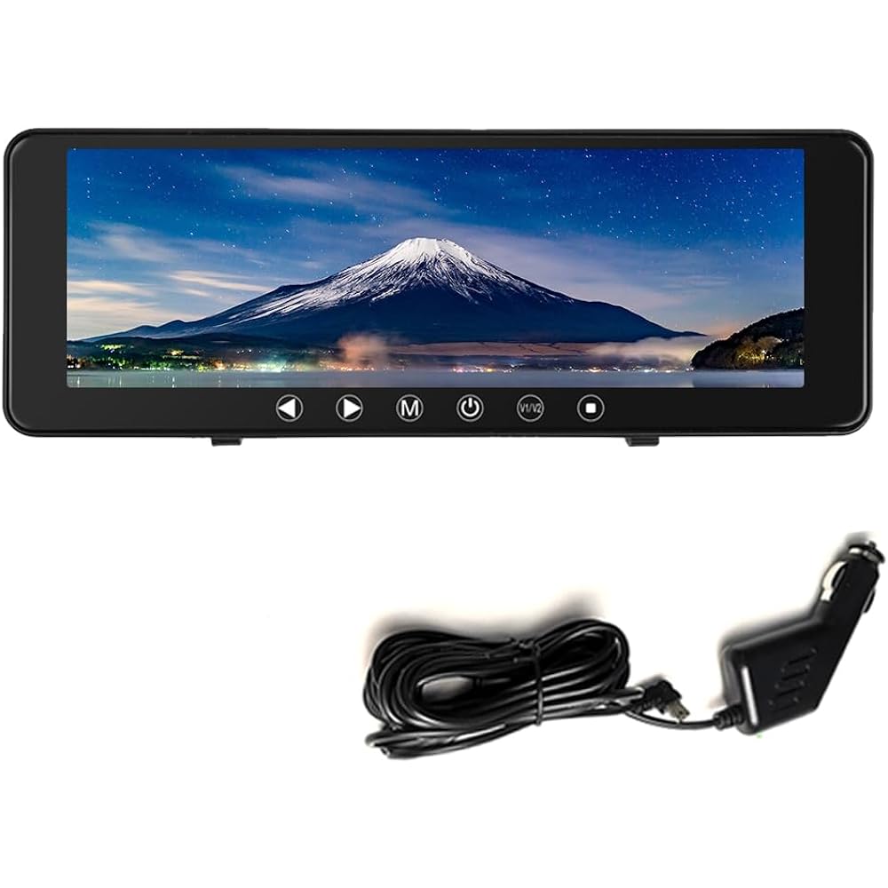 ULOPOP Japanese LCD 9.1 inch room mirror monitor, 1080P 12V/24V compatible AV1/AV2 video input, cigarette adapter included, easy installation, Japanese instructions included