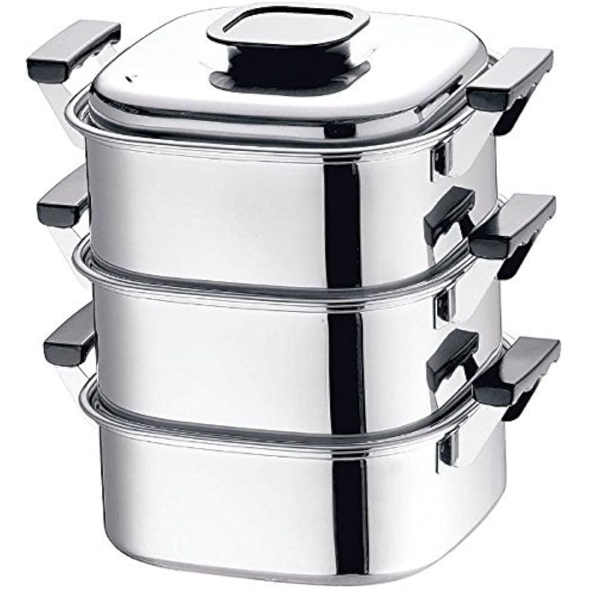 Mikojima Seisakusho Peach Seal Square Steamer 22cm 3 Tiers 18-0 Stainless Steel Japan AMS69223