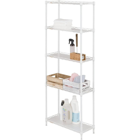 Doshisha Luminous Latte Gap Storage Rack Width 25cm Depth 60 5 Tiers White Stylish and Cute Slim Steel Rack with Fall Prevention Sheet Overall Load Capacity 150kg Width 24.5 x Depth 59.5 x Height 151.5cm Kitchen Storage Pole Diameter 19mm LL2560-5WH