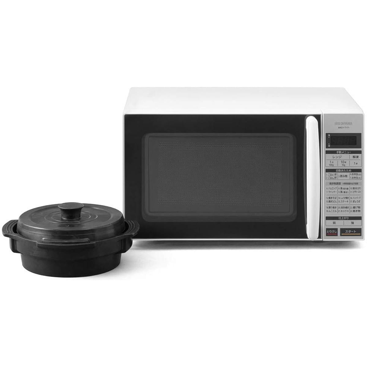 Iris Ohyama Microwave Oven 17L Single Function Turntable Hertz Free Nationwide Compatible Double Sided Grill Automatic Grill Cooking 18 Automatic Menus Grill Cook Special Container Included 600W 2 Output Levels Timer Function Included 1 Year Manufacturer