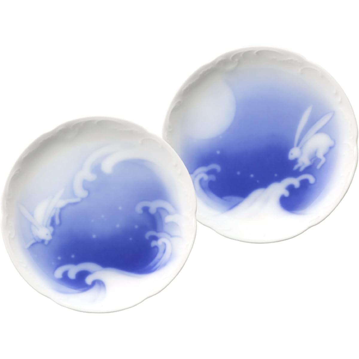 Okura Touen <Direct store only> Rabbit and Wave 15cm plate pair set (replacement picture) <Microwave compatible> 54HR/C309