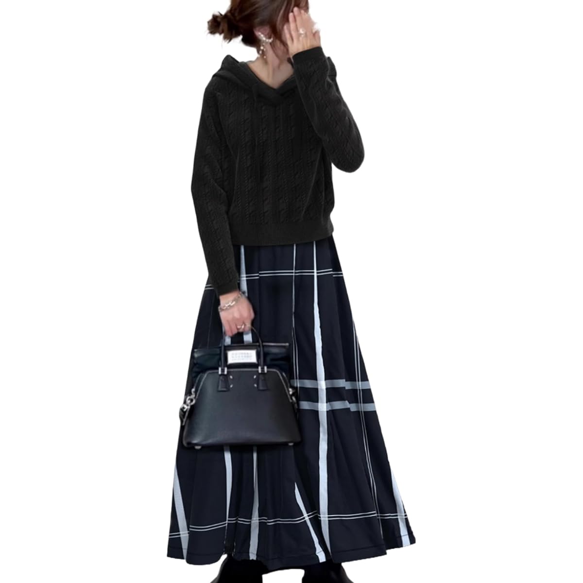 [MARIA MARFA] Limited stock 2-piece set knit tops checked long skirt autumn winter elegant ladies 3A-M15