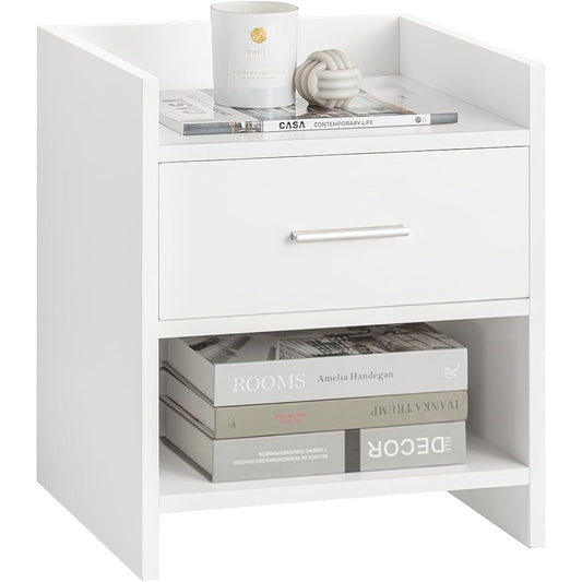 SoBuy Night Table, Bedside Table, Slim, Width 38 x Depth 35 x Height 45 cm, with Drawer, Stylish, Compact, Bedside Mini Table, Living Room, Telephone Stand, Sofa Side, Bed Area Storage (FBT66-W/White)